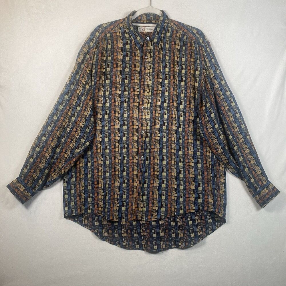 GB Clothing Company Vintage Made in England Button Down Shirt M Mosaic Abstract